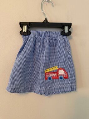 Claire & Charlie Blue Gingham Firetruck Shorts